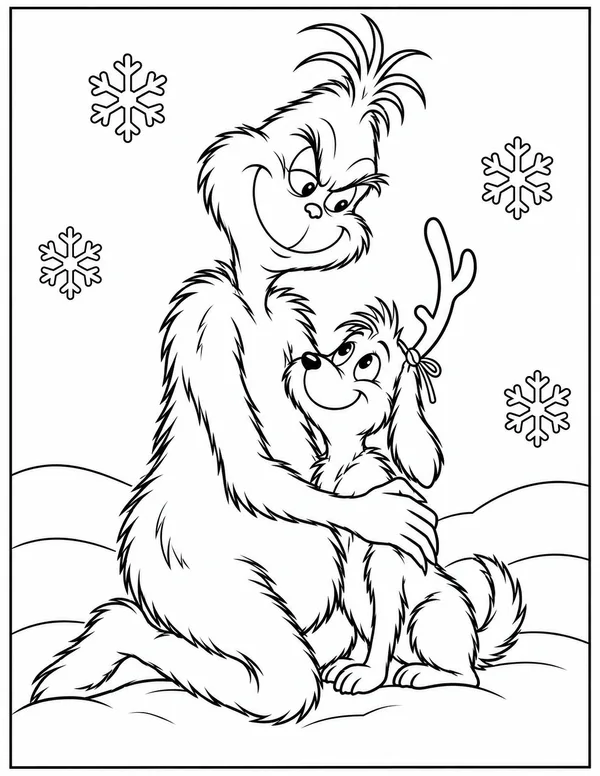 The Grinch hugging Max coloring page