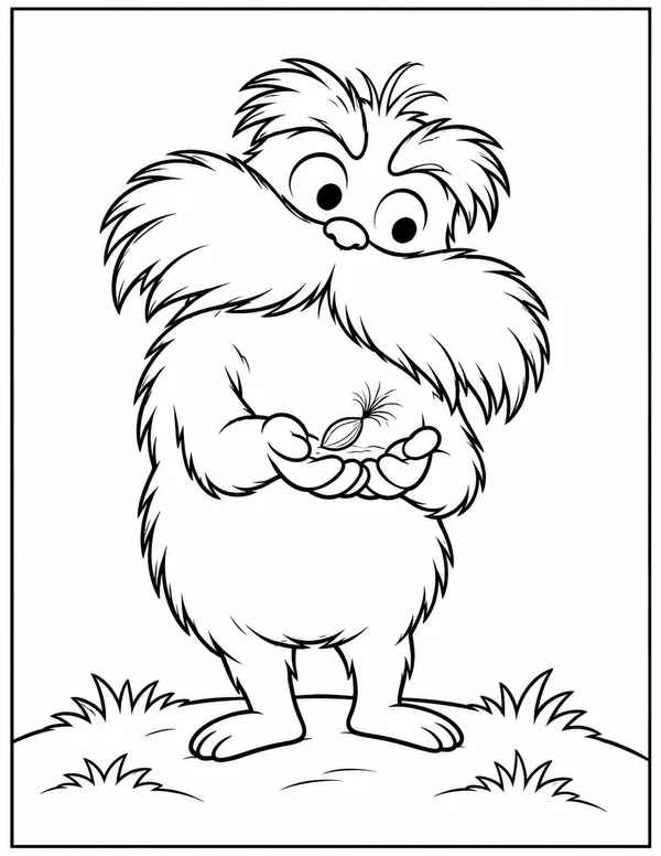 The Lorax holding the last Truffula seed coloring page