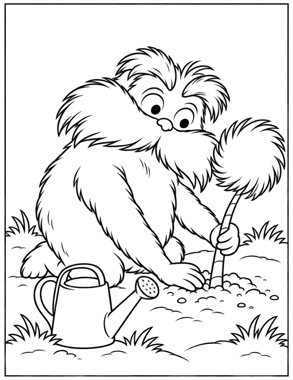 The Lorax planting a Truffula tree coloring page