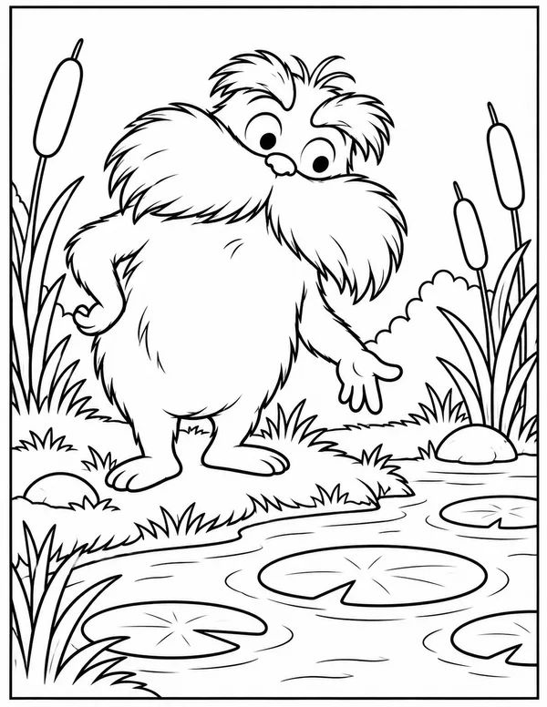 The Lorax by the pond coloring page