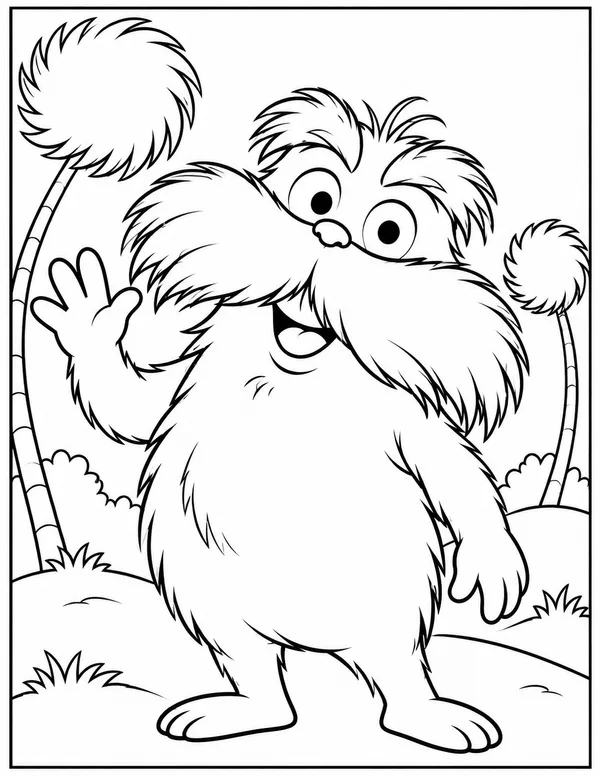 The Lorax waving hello coloring page