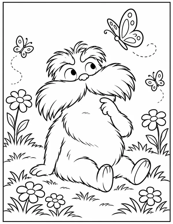 The Lorax with butterflies coloring page