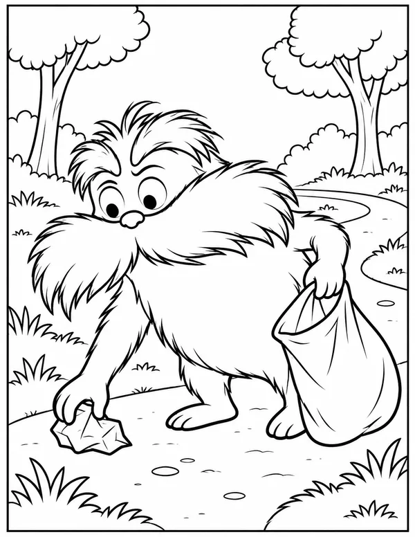 The Lorax picking up litter coloring page