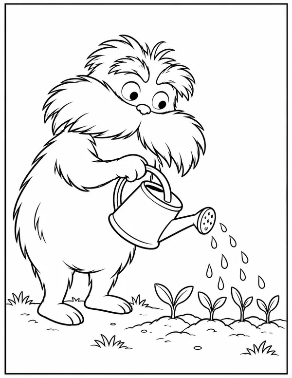 The Lorax watering seedlings coloring page